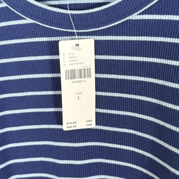 Maeve Anthropologie NWT Puff Sleeve Ribbed Striped Top Navy/Sky Blue Sz L - Picture 6 of 6